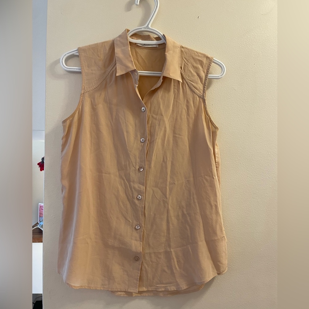 Everlane Tan Sleeveless Button Down Shirt